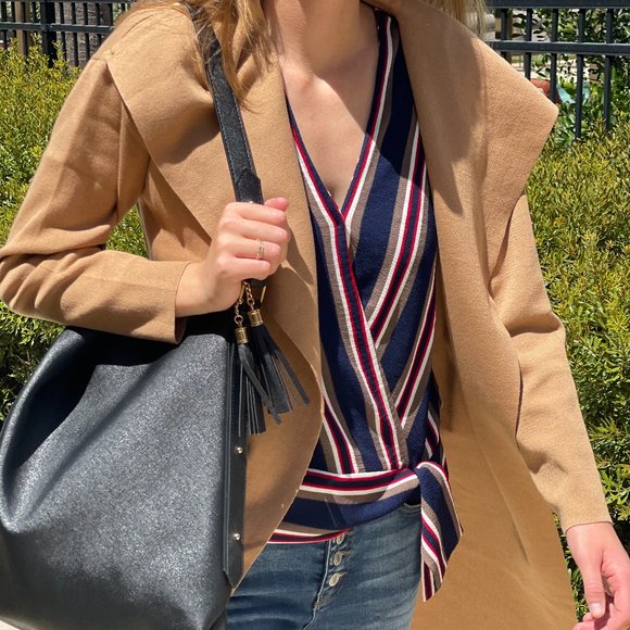 NWT Red, White and Blue Striped Wrap Top - Picture 3 of 6